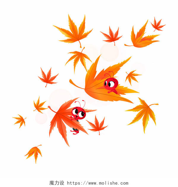 秋天落叶 枫树枫叶手绘卡通蚂蚁秋天叶子